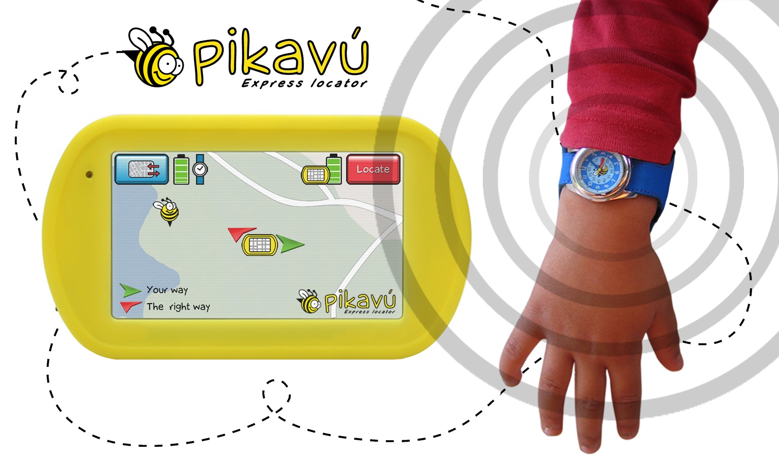 Pikavú . Llega Pikavú, un localizador para niños consistente en un reloj  con GPS y un receptor portable
